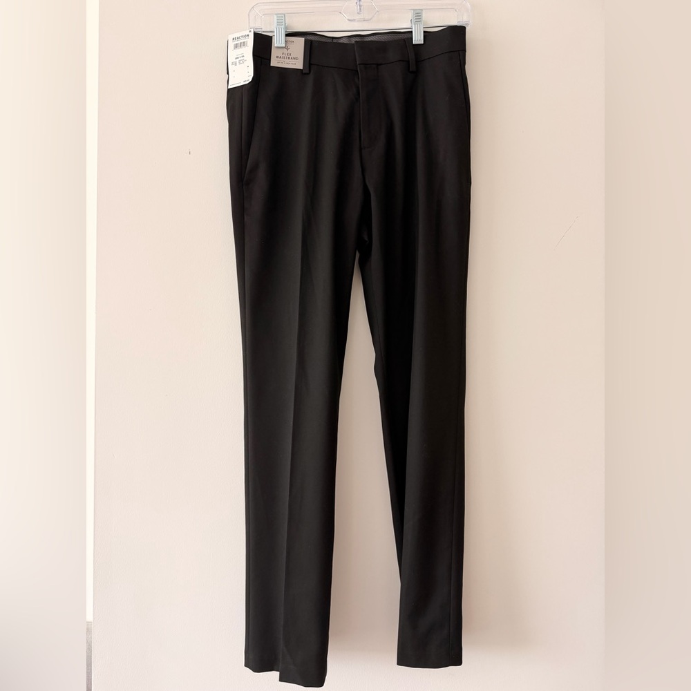 Reaction Kenneth Cole Men’s Pants Stretch Slim Fit Black 29Wx30L Flex Waistband